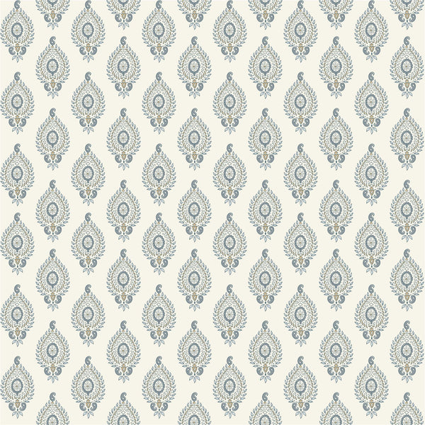 Naya Motif Blue/Taupe Fabric Cut Length
