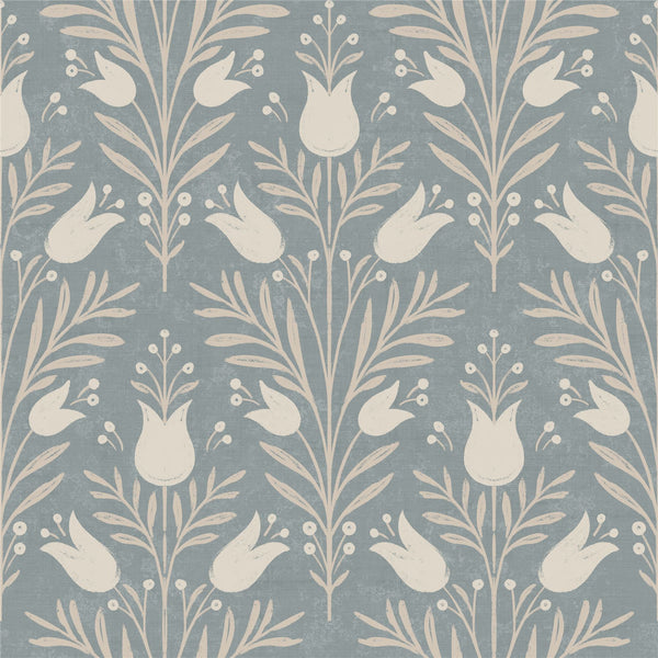 Heritage Tulip Chalky Blue Wallpaper
