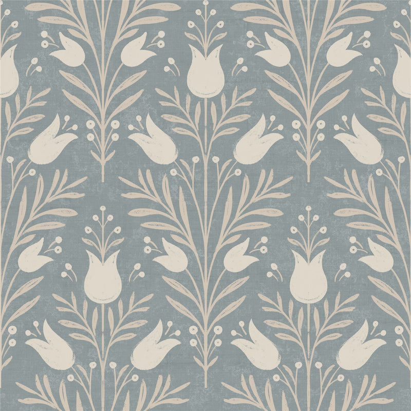 Heritage Tulip Chalky Blue Wallpaper