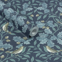 RHS Woodland Songbirds Navy Wallpaper - Esselle Home