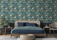 Exotic Pavilion Navy Wallpaper - Esselle Home