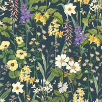 RHS Flower Medley Navy Wallpaper