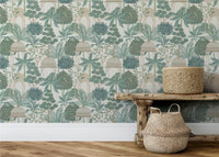 Exotic Pavilion Parchment/Green Wallpaper - Esselle Home