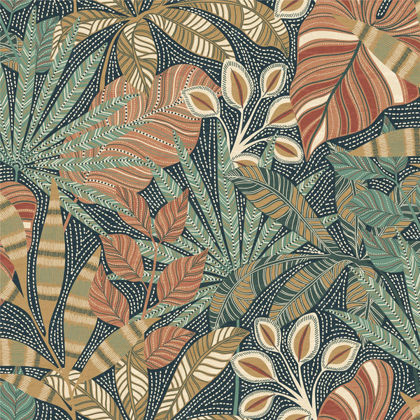 Kirra Leaf Navy/Spice Wallpaper