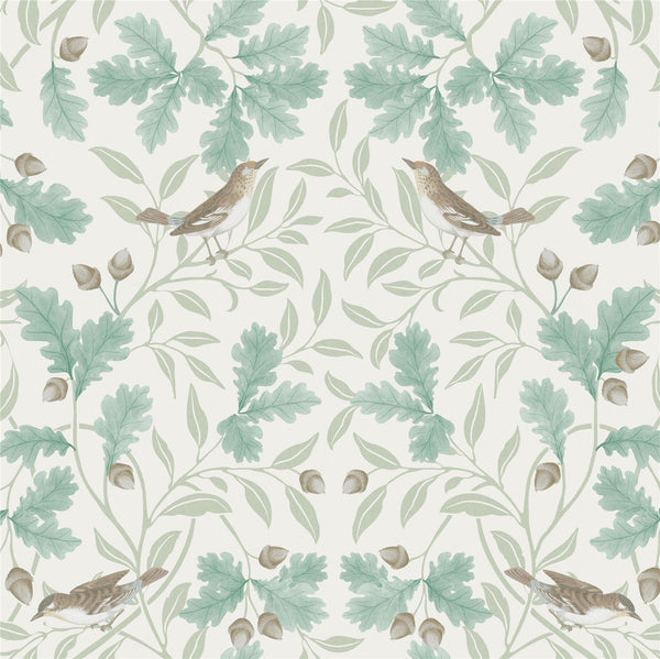 RHS Woodland Songbirds Sage Wallpaper