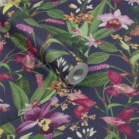 RHS Orchid Botanical Purple Wallpaper - Esselle Home