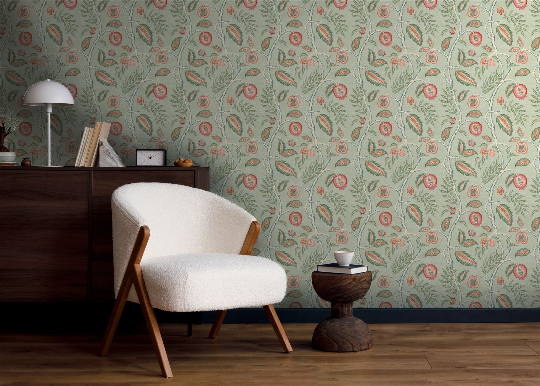 Fruits of Paradise Soft Green Wallpaper