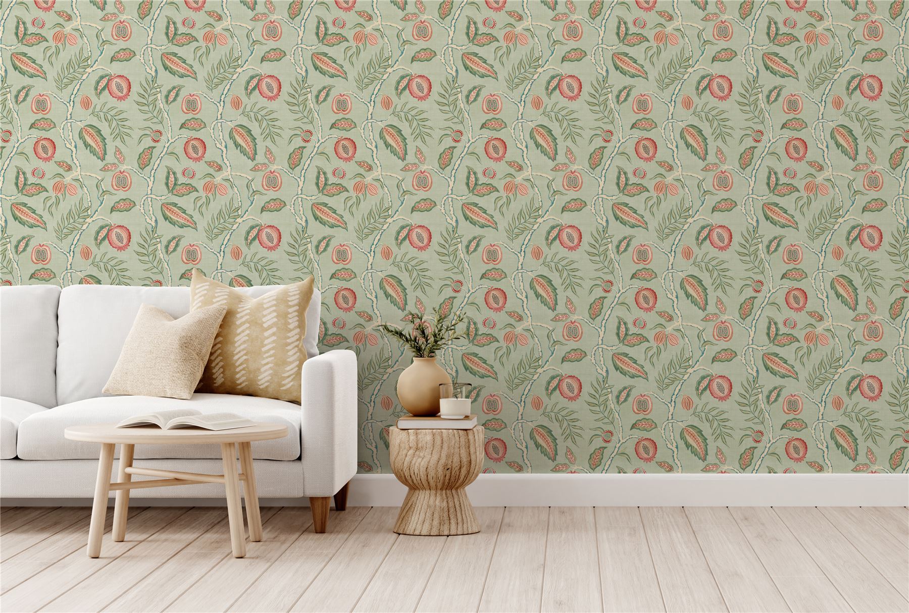 Fruits of Paradise Soft Green Wallpaper
