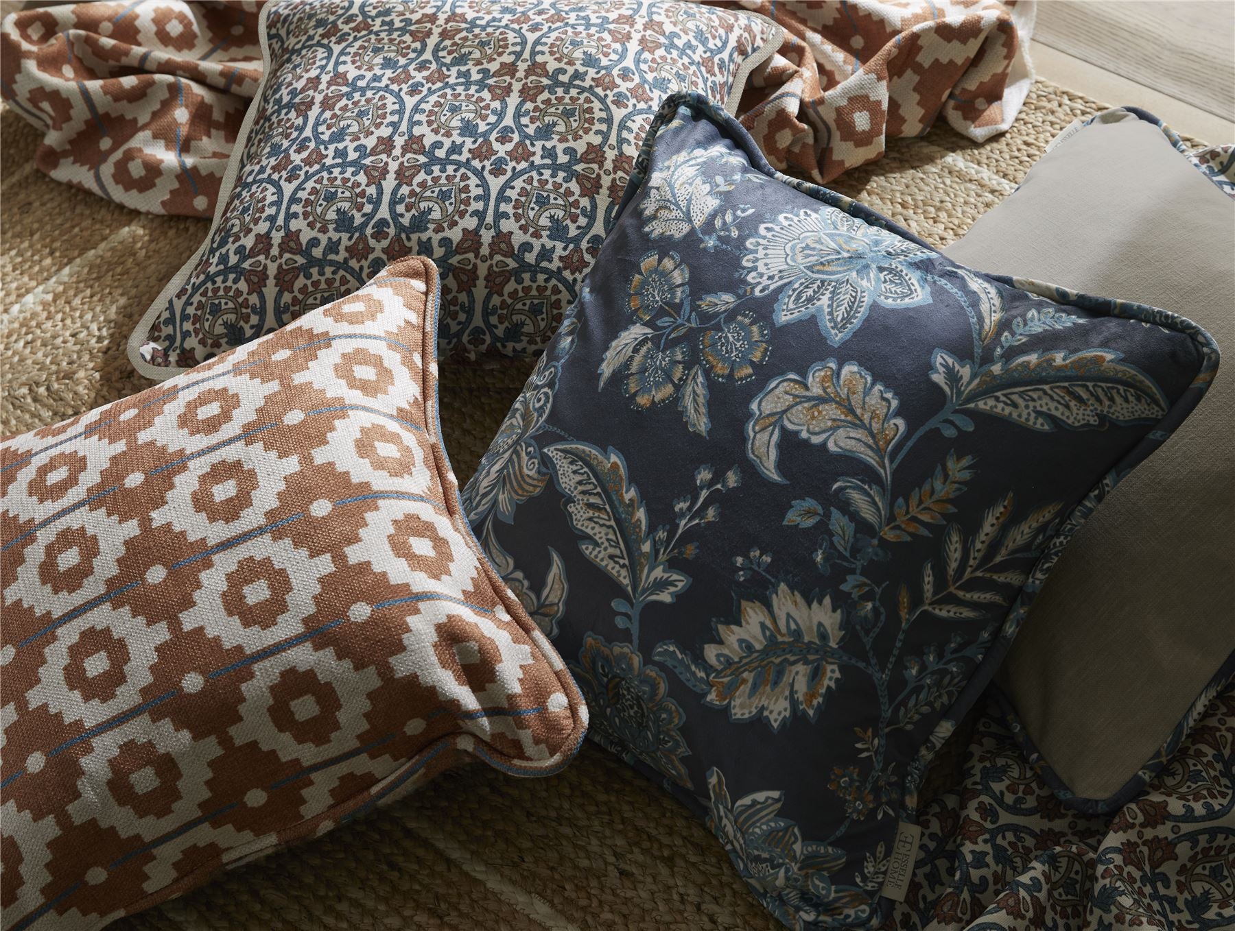 Veda Linen Spice Blue Curtain