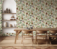 Tropic House Parchment/Green Wallpaper - Esselle Home