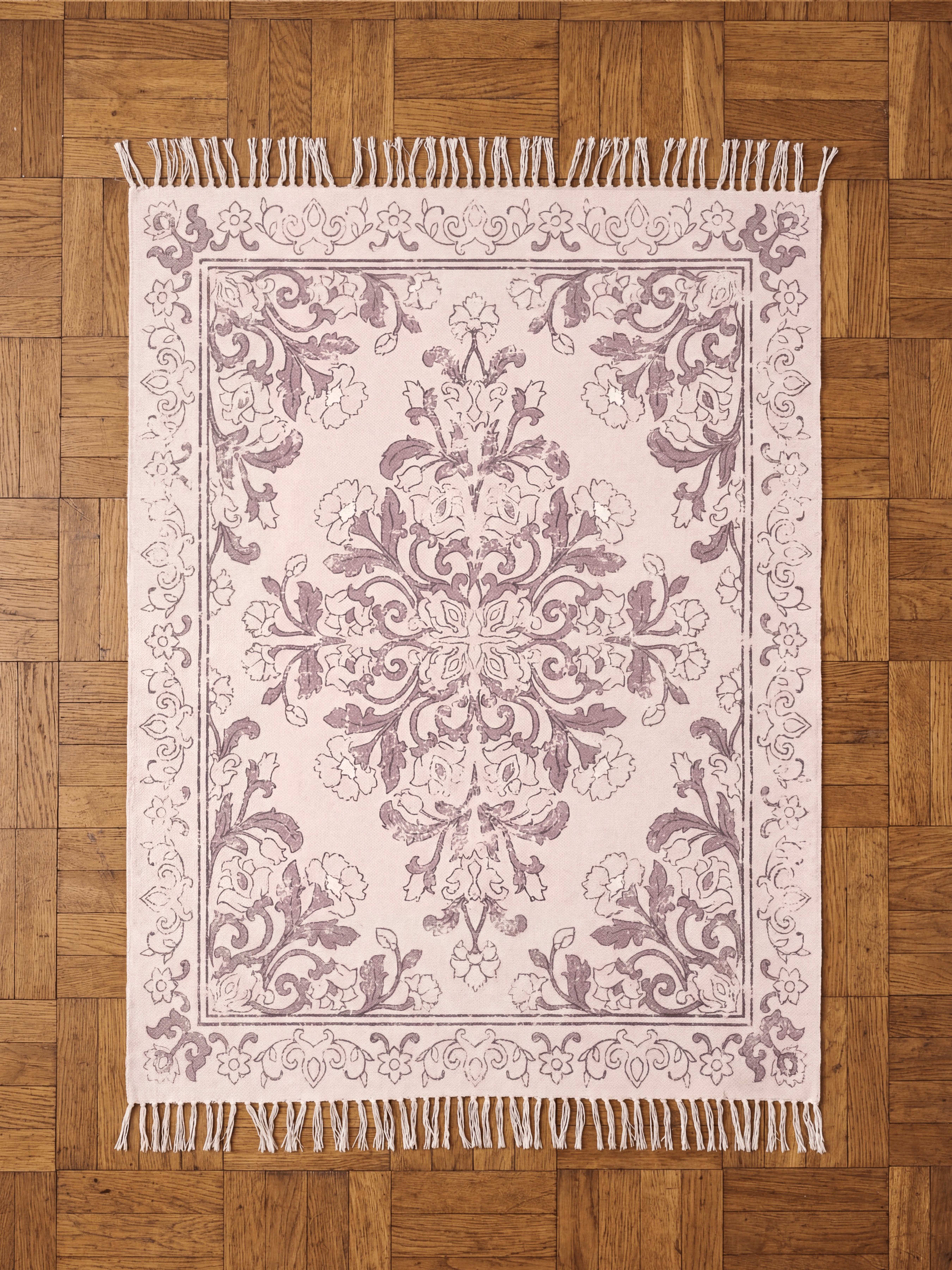 Kew Antique Printed 160x230cm Mauve Rug with Tassel - Esselle Home