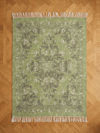 Kew Antique Printed 160x230cm Olive Rug with Tassel - Esselle Home