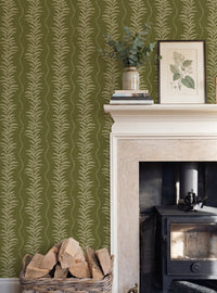 Fern Wave Olive Green Wallpaper