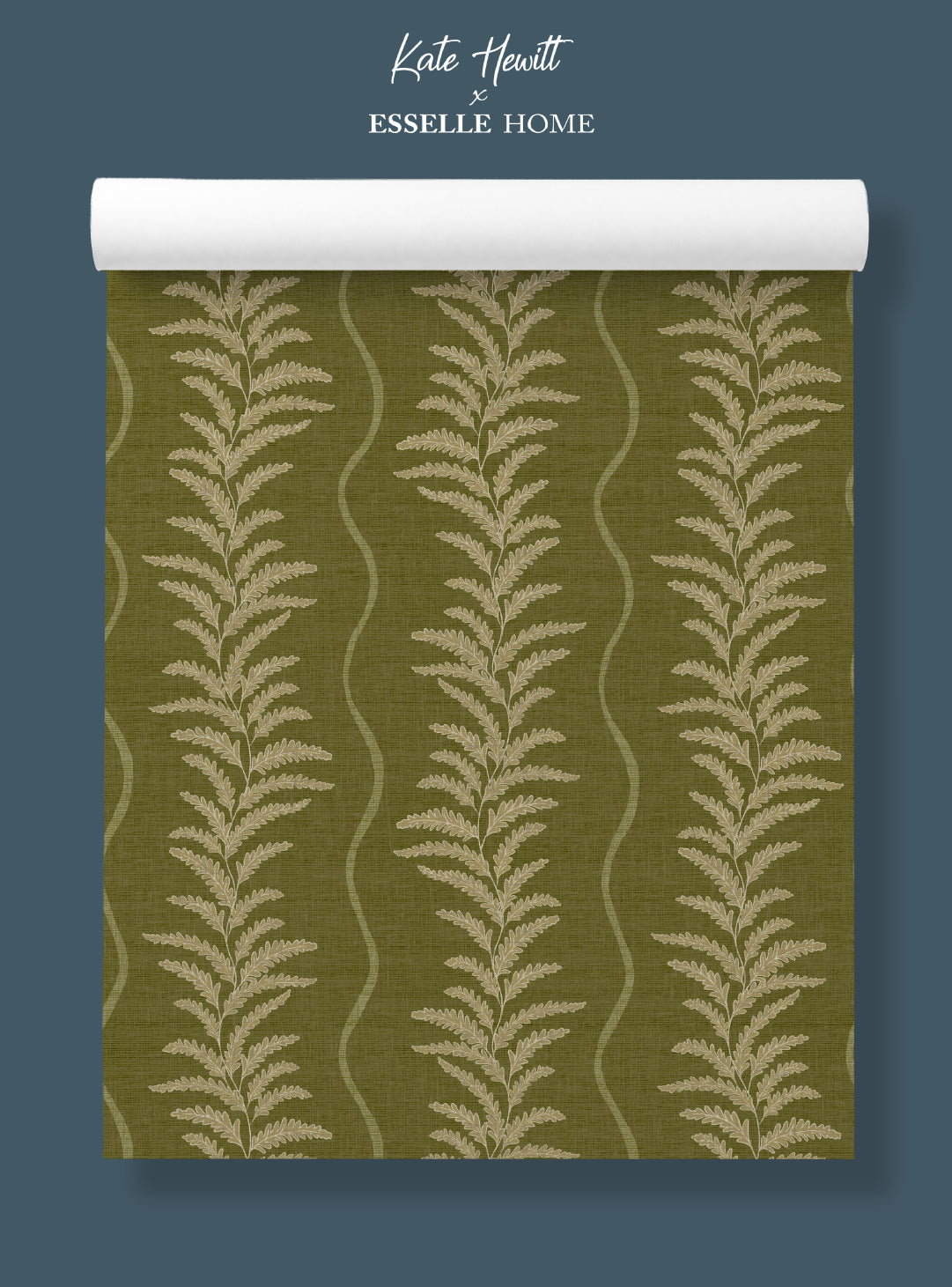 Fern Wave Olive Green Wallpaper