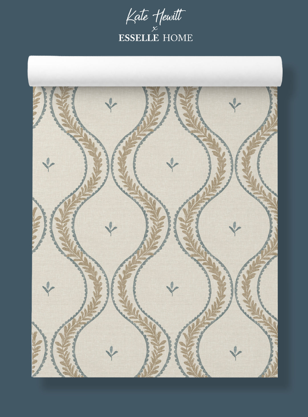Garden Ogee Blue & Beige Wallpaper