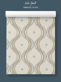 Garden Ogee Blue & Beige Wallpaper