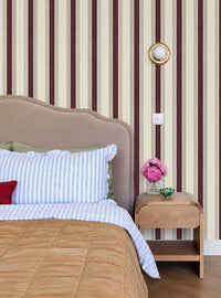 Old World Stripe Burgundy & Beige Wallpaper