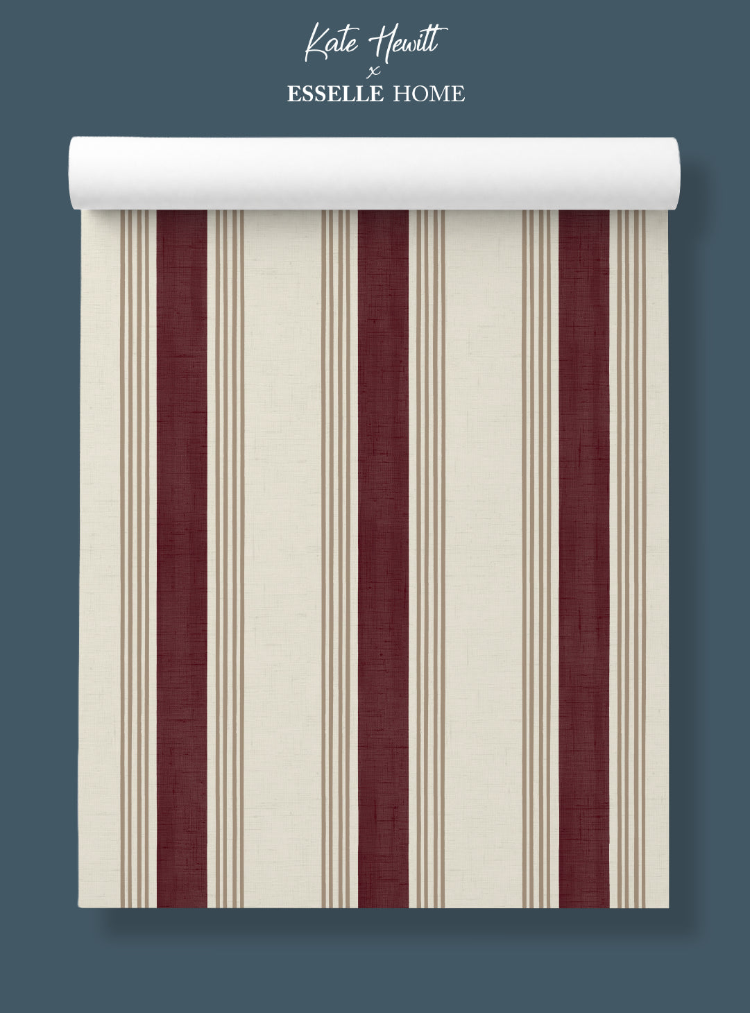 Old World Stripe Burgundy & Beige Wallpaper