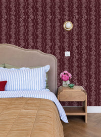 Fern Wave Burgundy Wallpaper