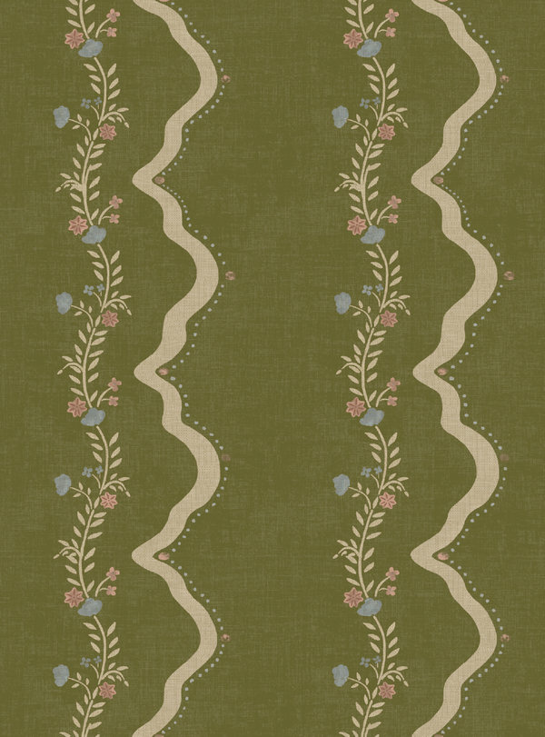 Rosie Posie Olive & Pink Wallpaper