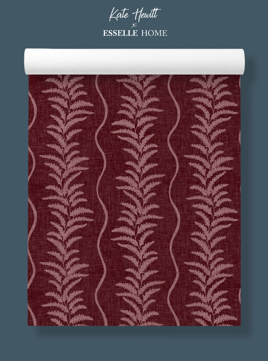 Fern Wave Burgundy Wallpaper