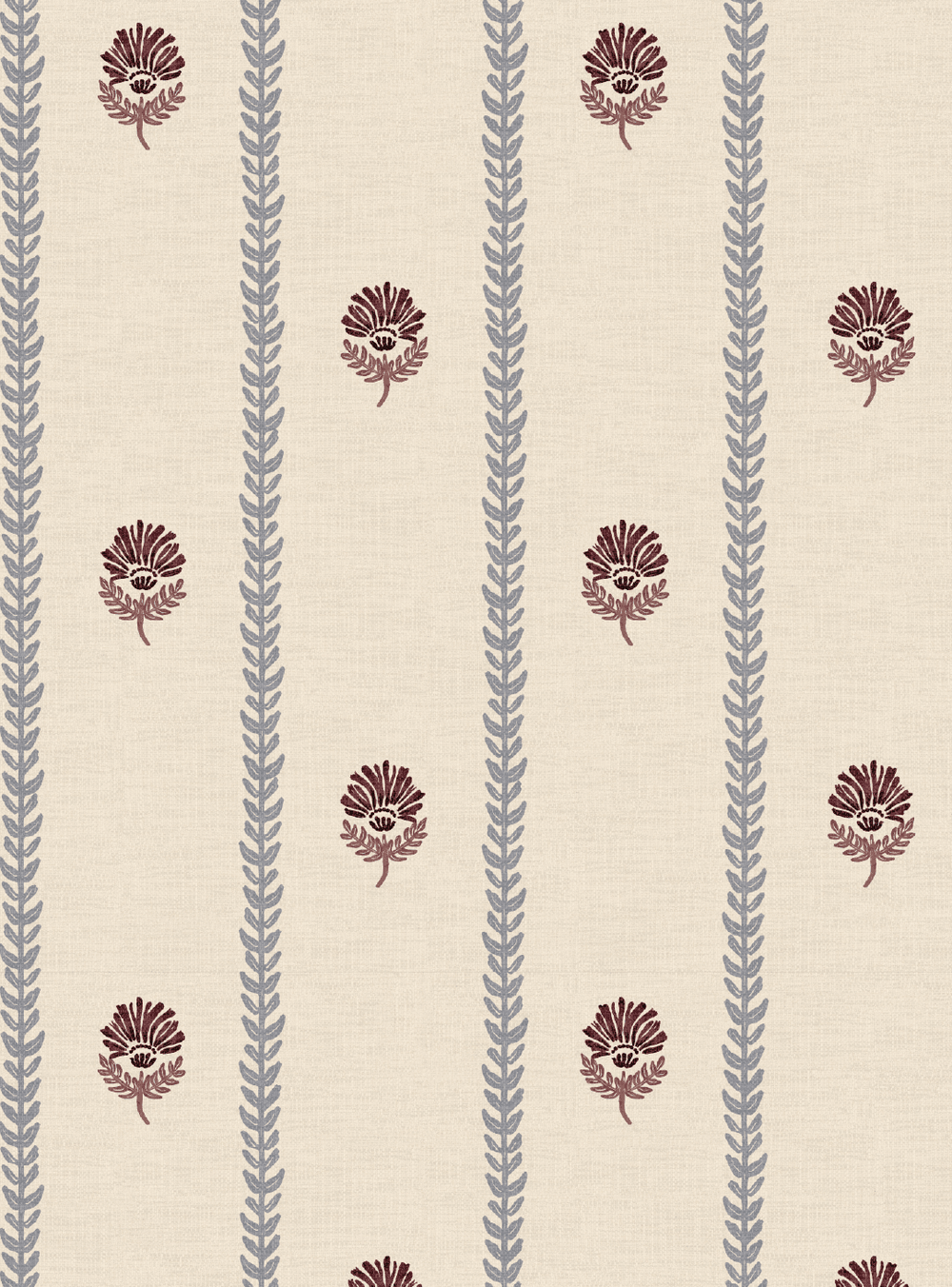 Thistle Trail Stripe Blue & Burgundy Wallpaper - Esselle Home