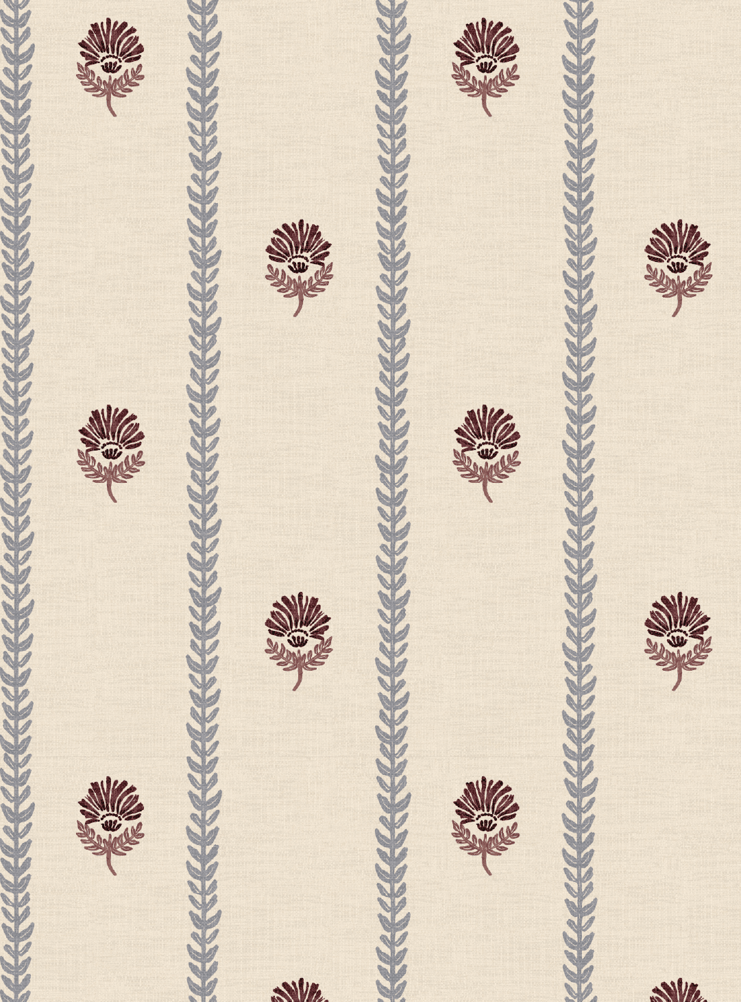 Thistle Trail Stripe Blue & Burgundy Wallpaper - Esselle Home