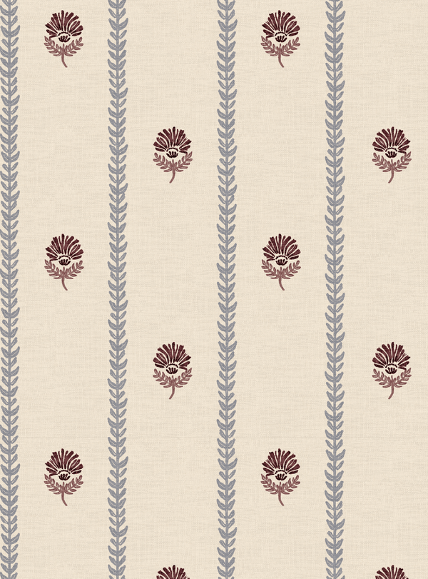 Thistle Trail Stripe Blue & Burgundy Wallpaper