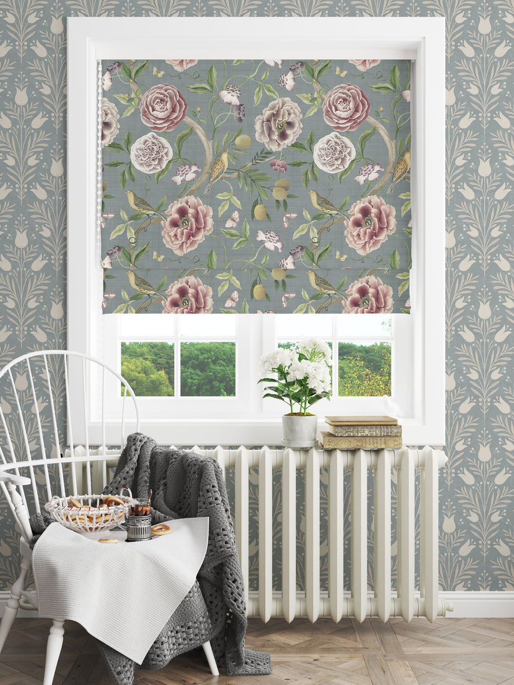 Chinoiserie Garden Slate Blue Blind