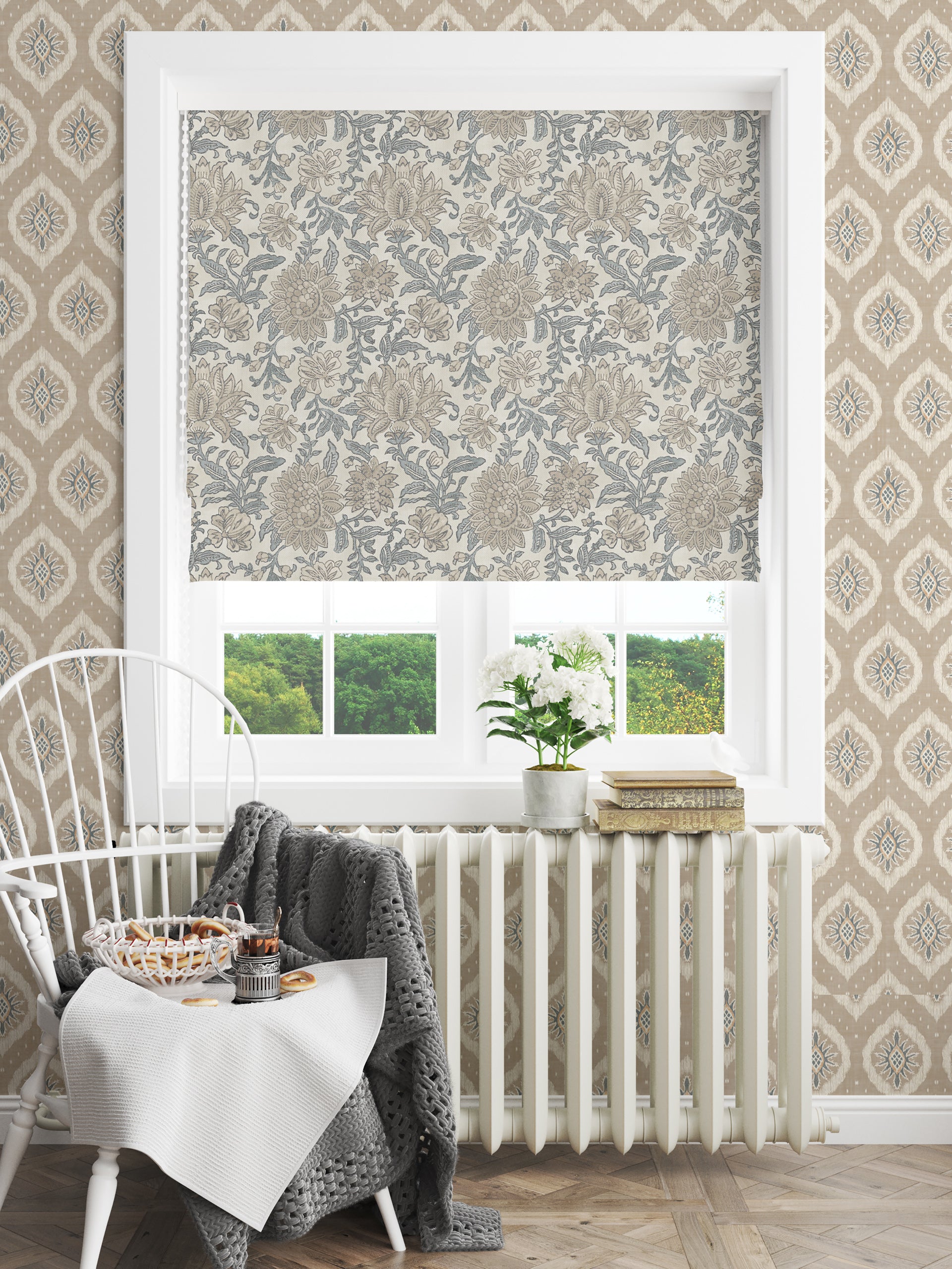 Nima Floral Taupe/Soft Blue Fabric