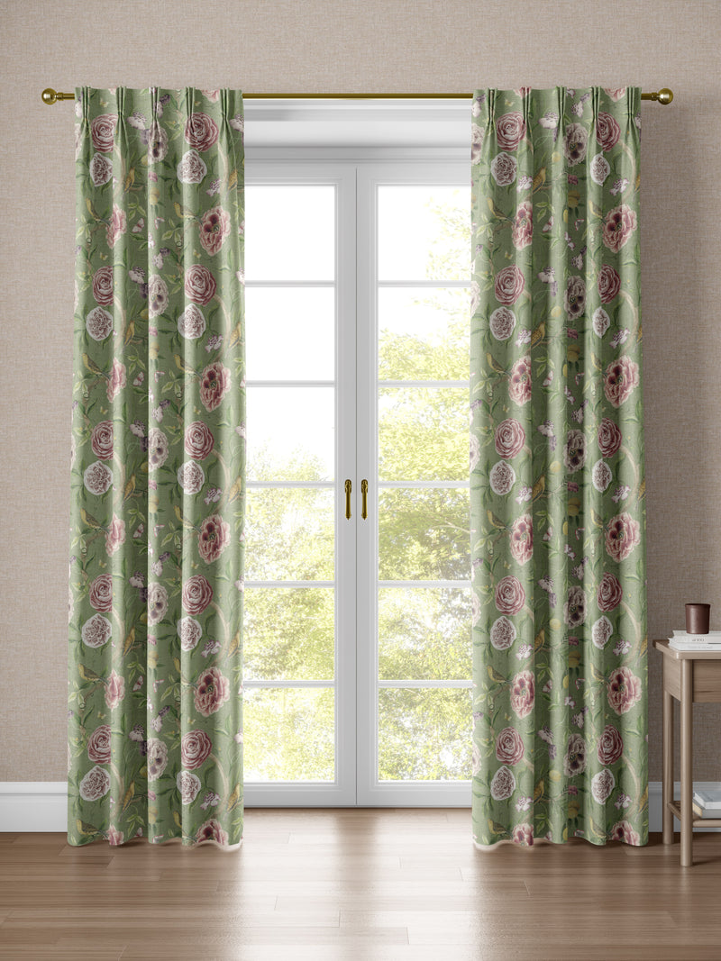 Chinoiserie Garden Spring Green Curtain