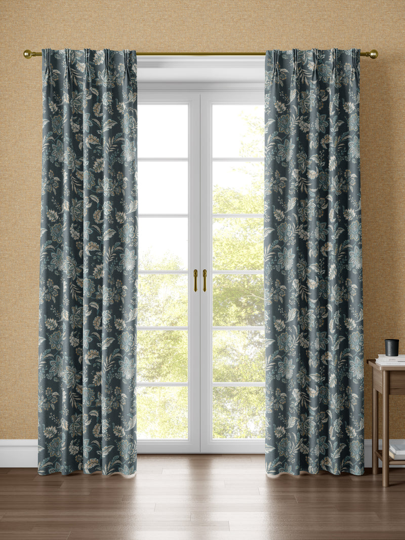 Kashmir Jacobean Navy/Teal Curtain