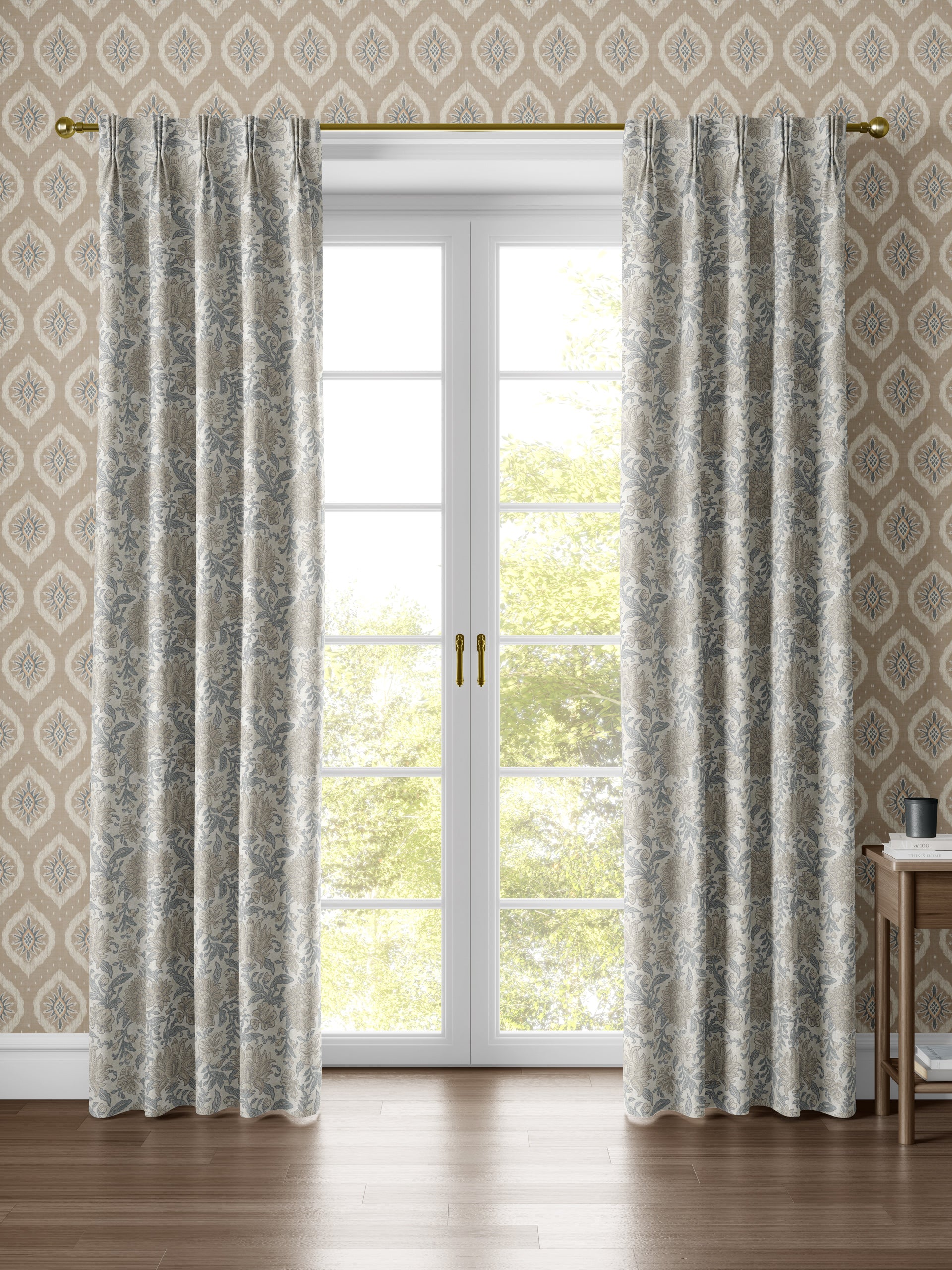 Nima Floral Taupe/Soft Blue Fabric