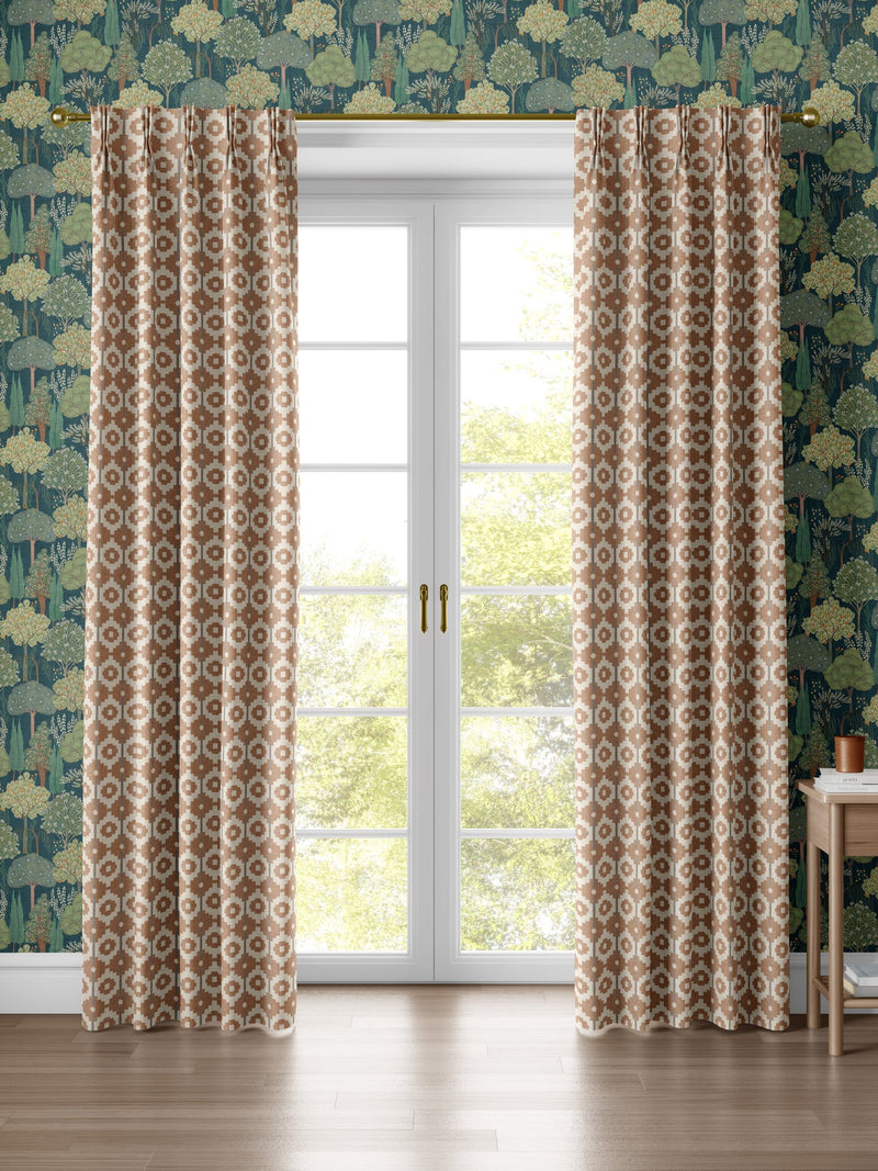 Santiago Geo Burnt Orange/Teal Curtain