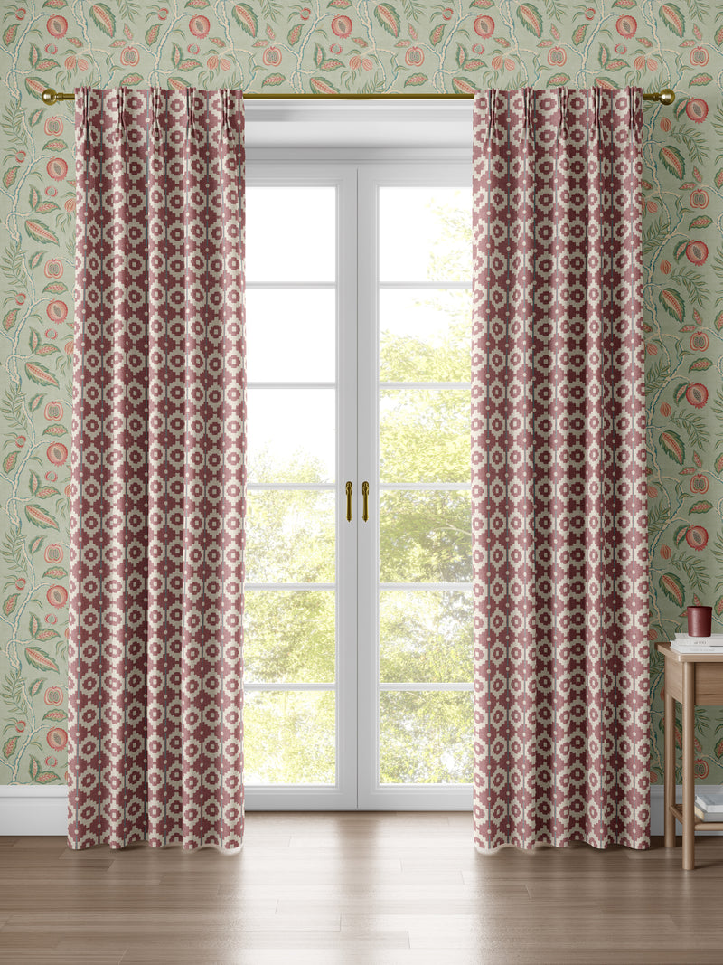 Santiago Geo Red/Teal Curtain