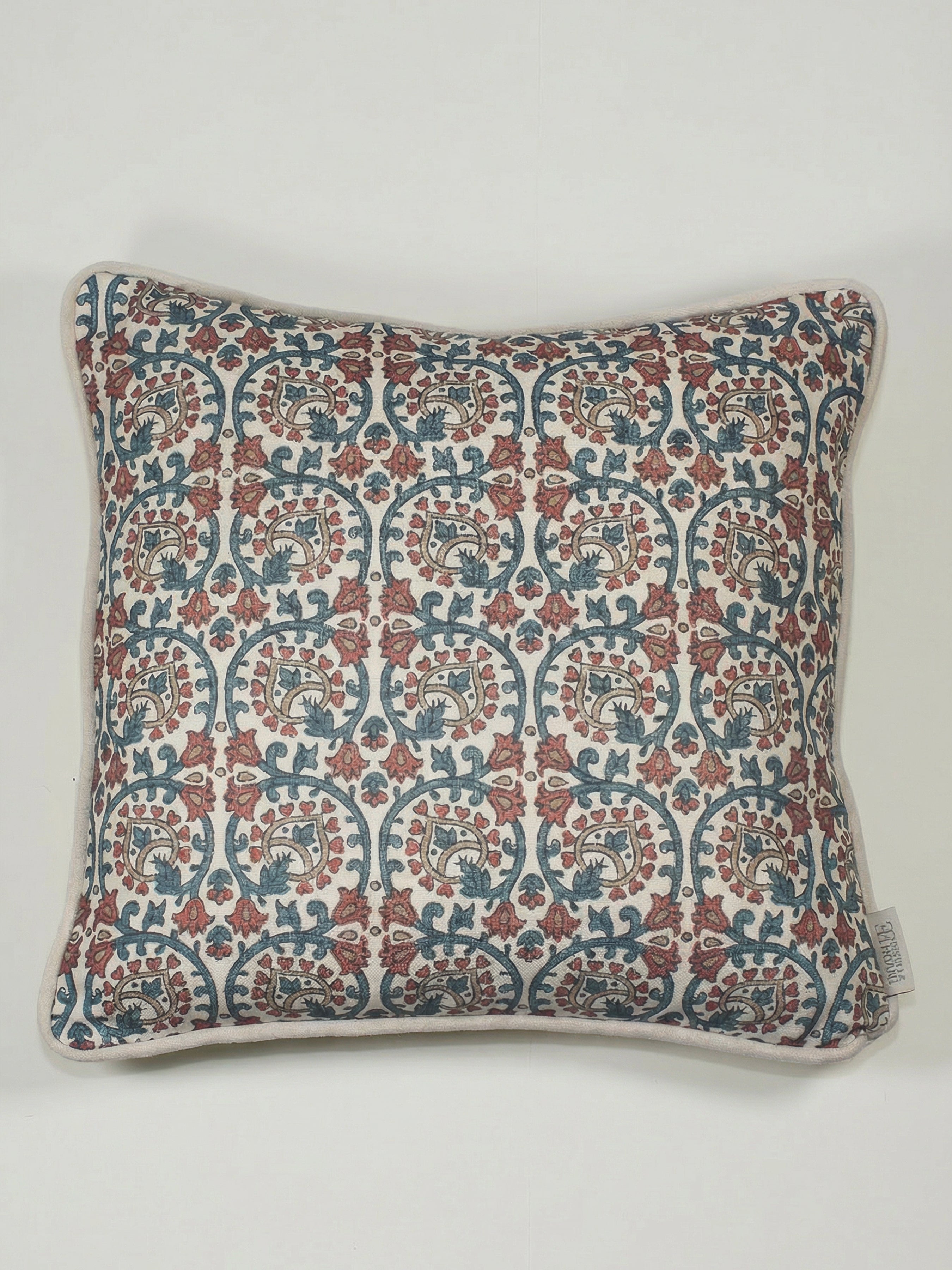 Veda Linen Spice/Blue Cushion - Esselle Home