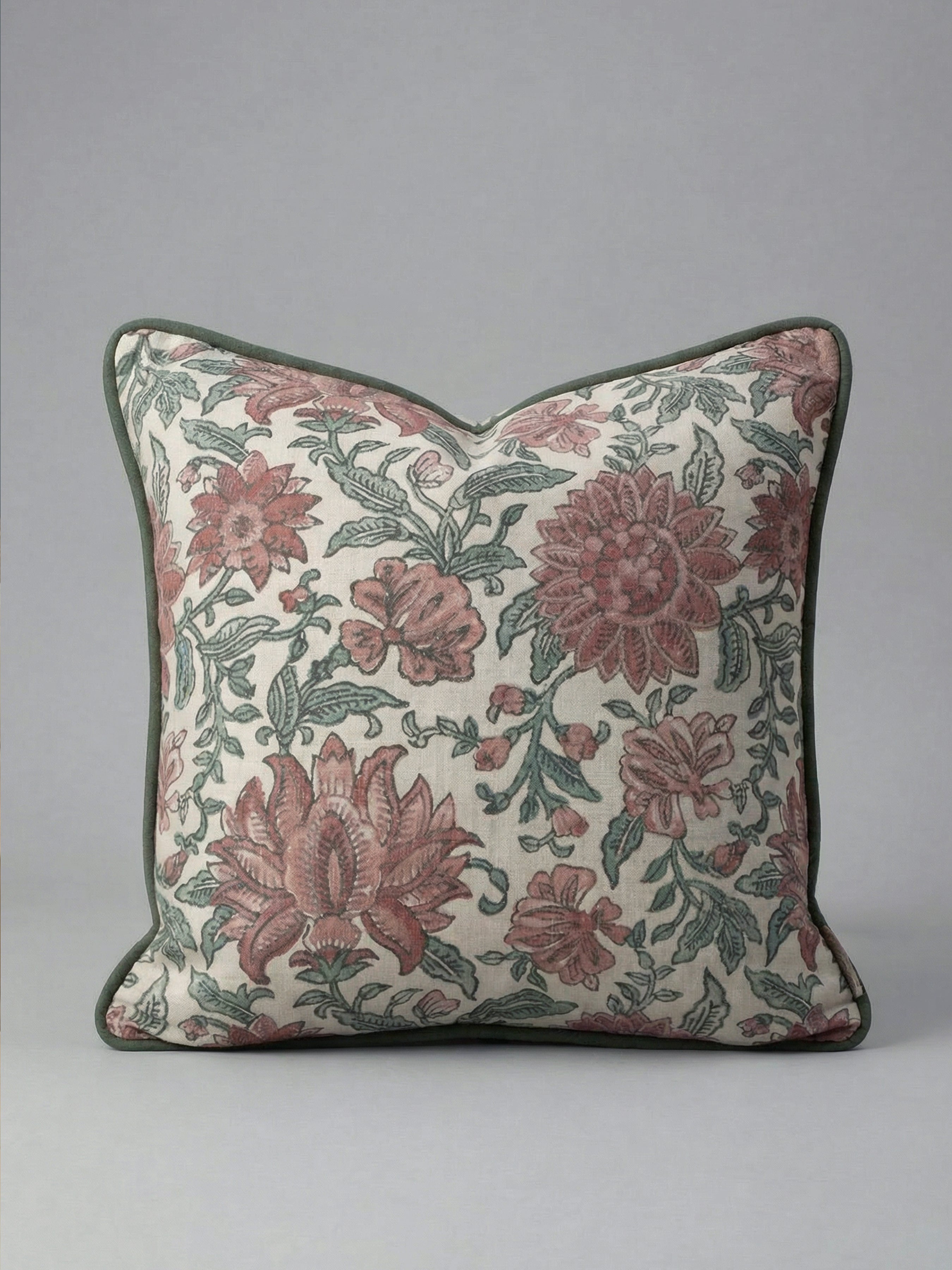 Nima Floral Rose/Sage Cushion - Esselle Home