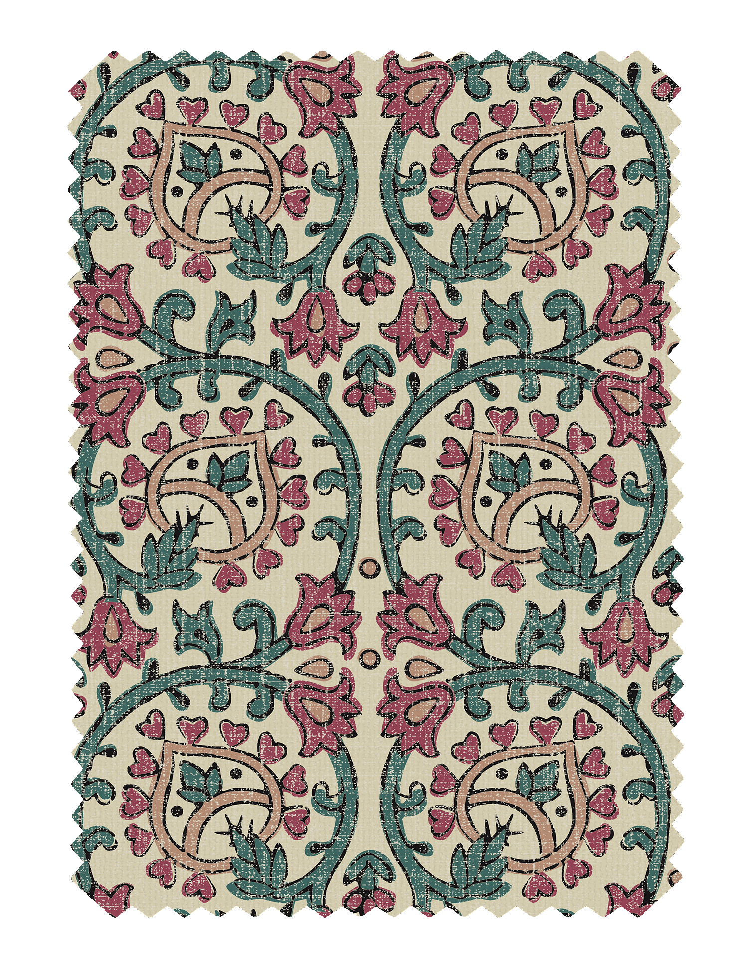 Veda Linen Teal/Raspberry Fabric - Esselle Home