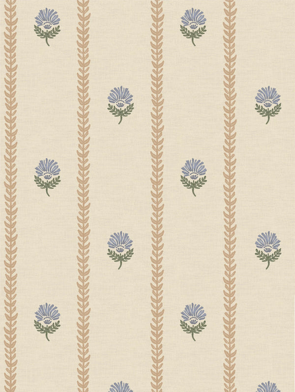 Thistle Trail Stripe Blue & Beige Wallpaper