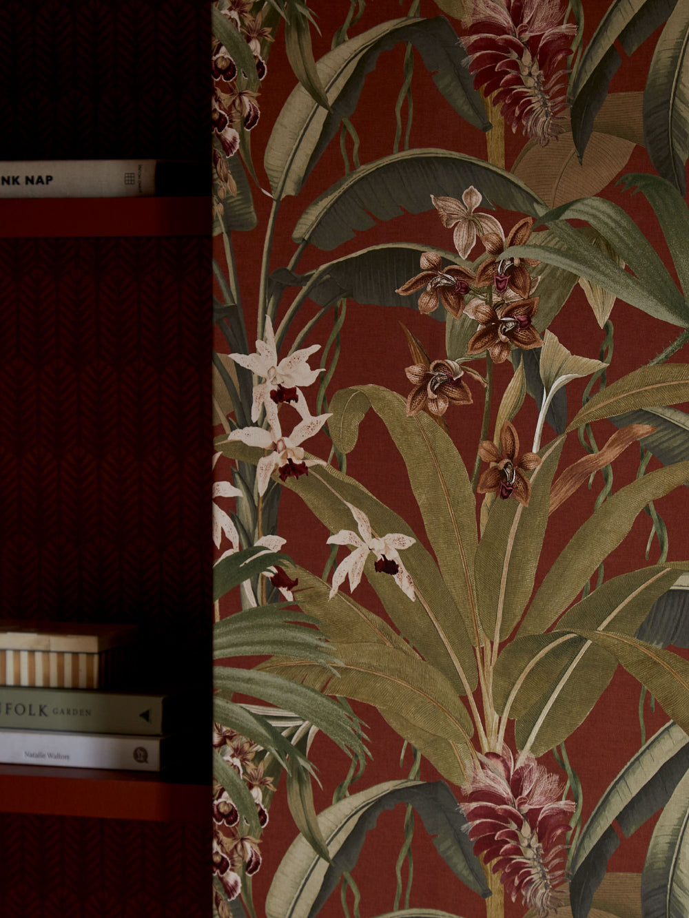 Detail of the Saffron palm and orchid design