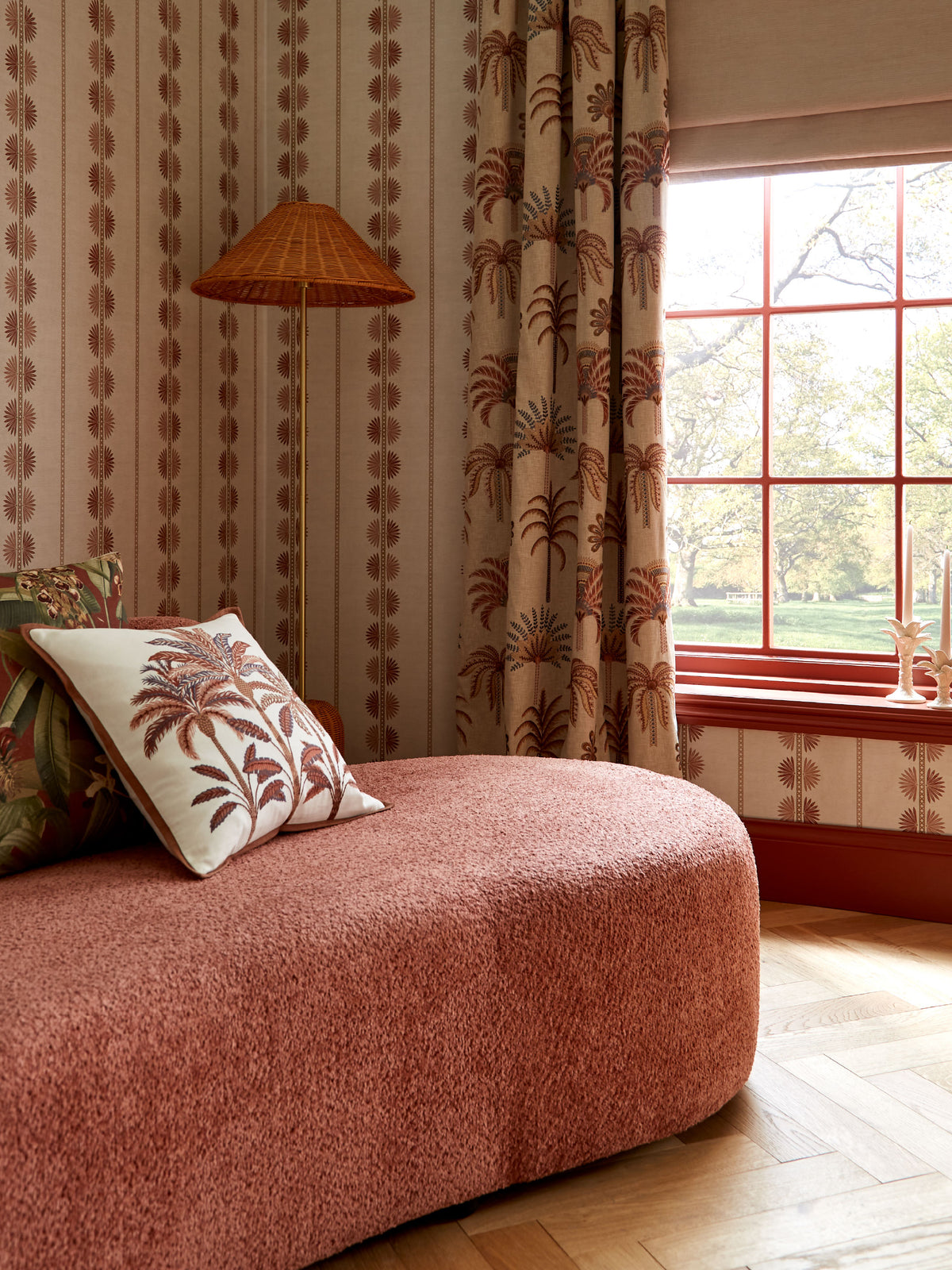 Maris Terracotta Wallpaper | Fan Leaf Stripe Wallpaper - Esselle Home