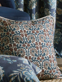 Veda Linen Spice/Blue Cushion - Esselle Home
