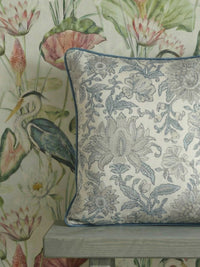 Nima Floral Taupe/Soft Blue Cushion - Esselle Home