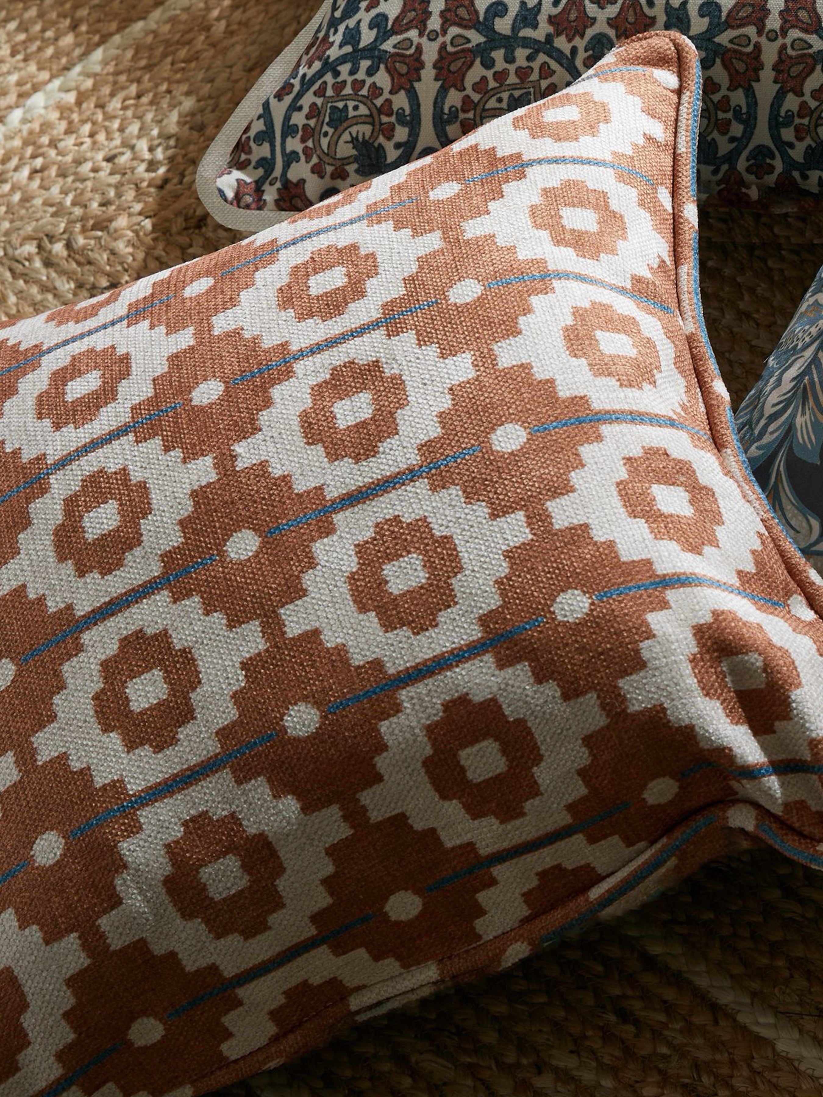Santiago Geo Burnt Orange/Teal Cushion - Esselle Home