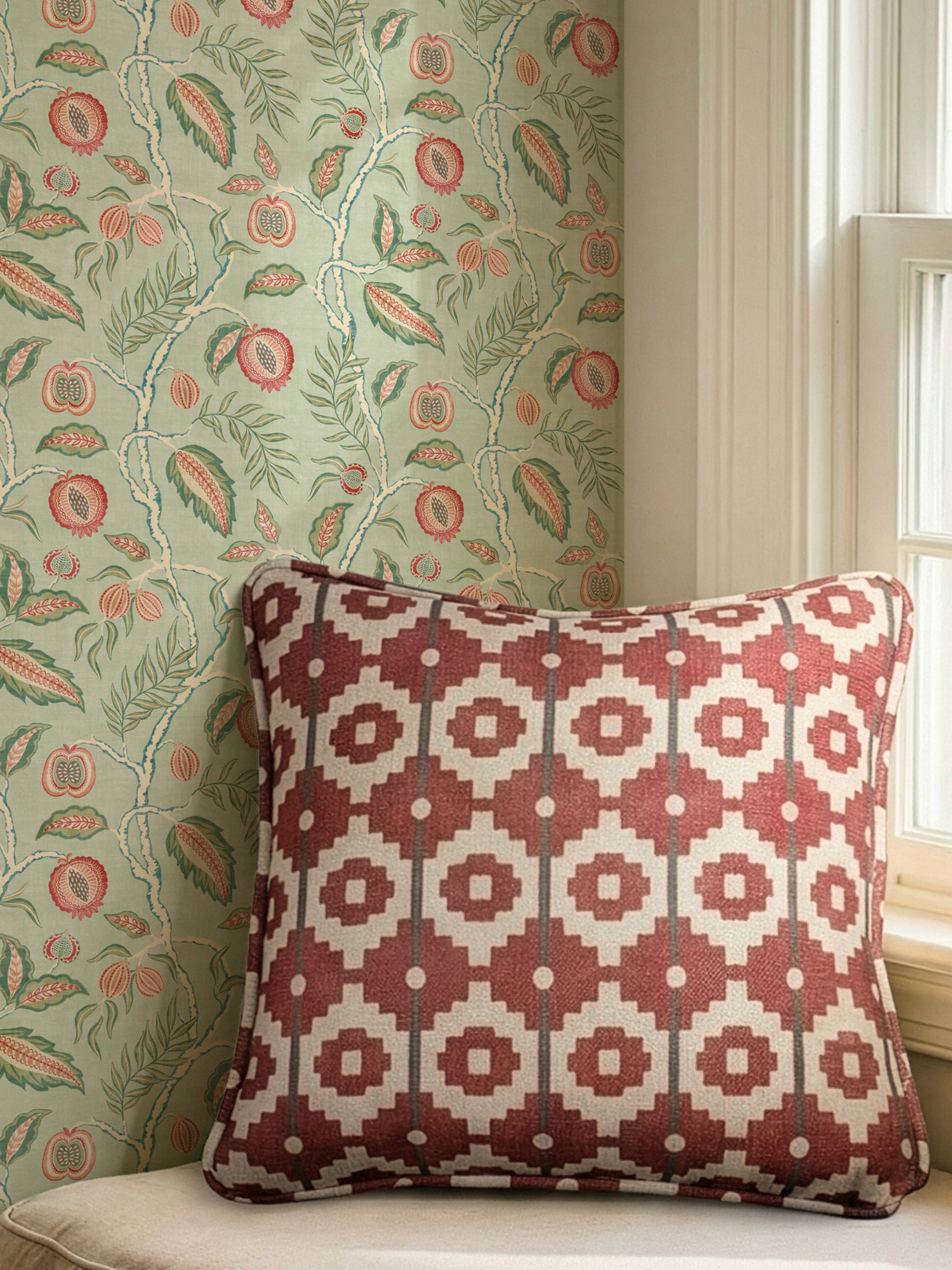 Santiago Geo Red/Teal Cushion - Esselle Home