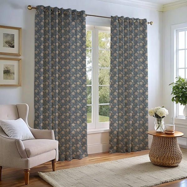 Lucien Trail Taupe/Navy Curtain