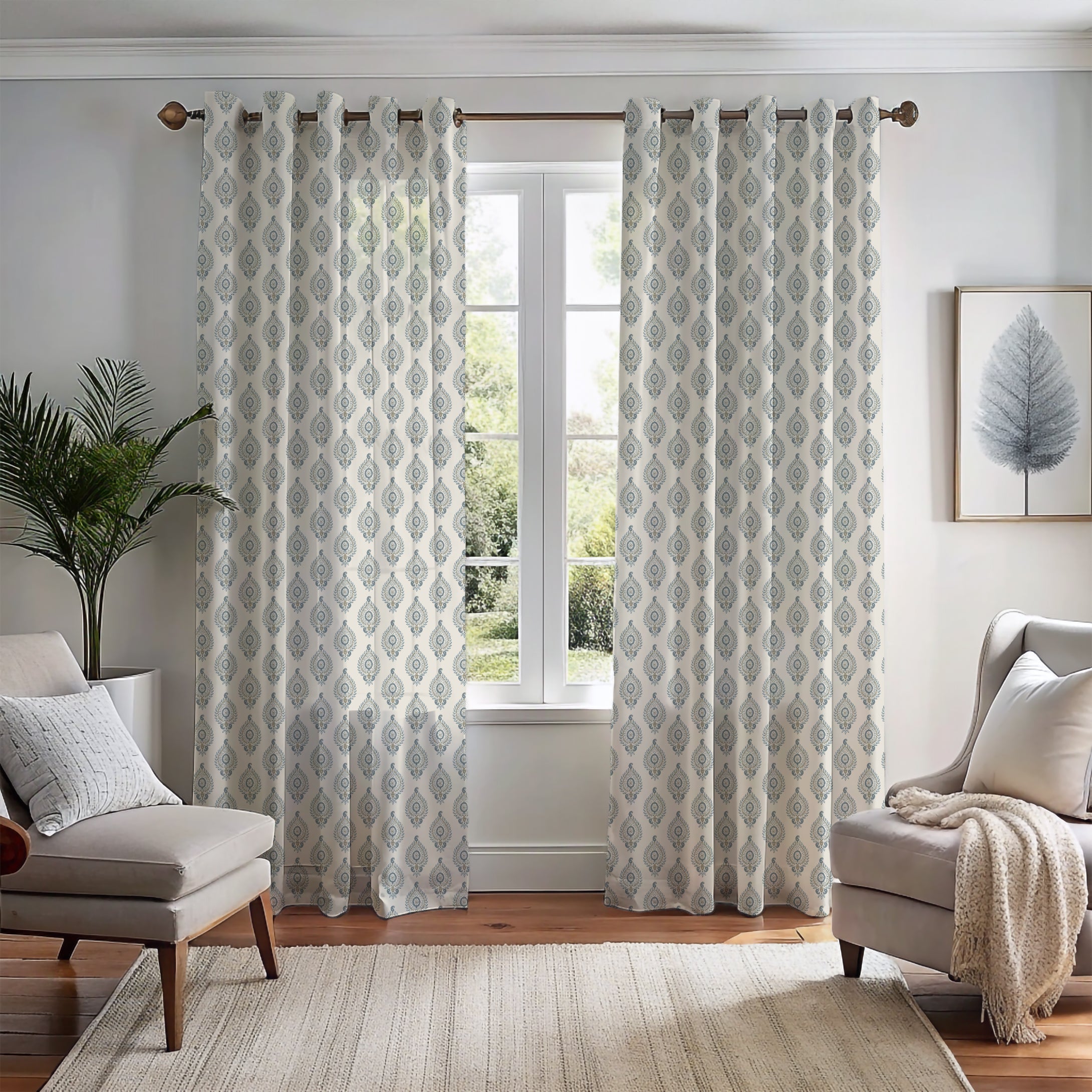 Naya Motif Blue/Taupe Curtain