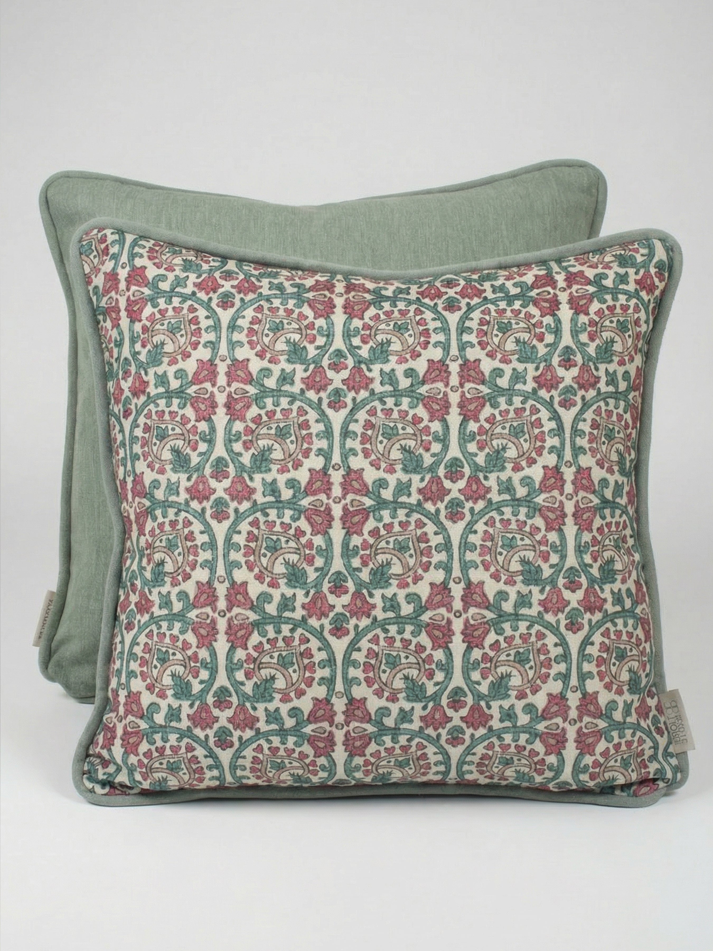 Veda Linen Teal/Raspberry Cushion - Esselle Home