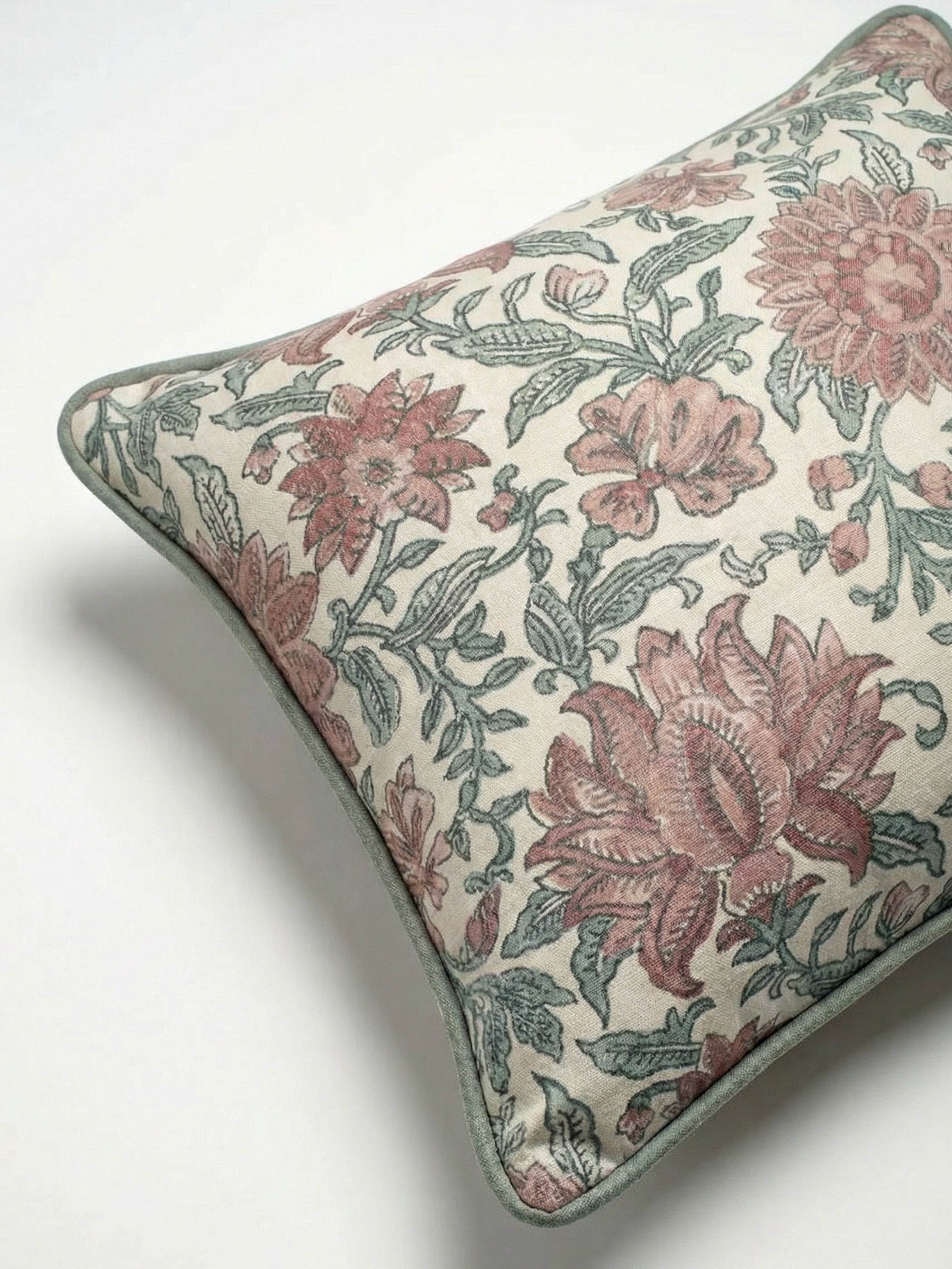Nima Floral Rose/Sage Cushion - Esselle Home