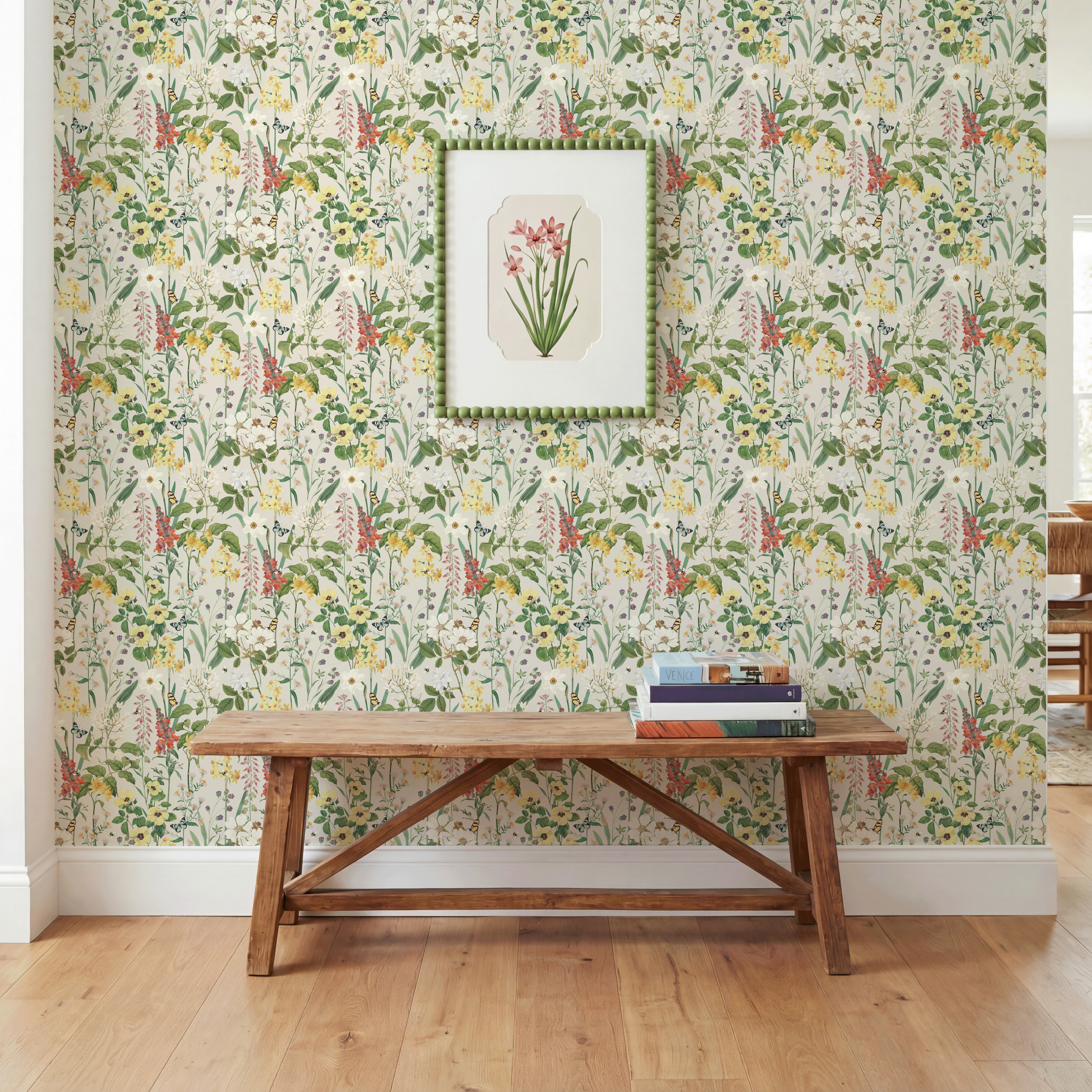 RHS Flower Medley Cream Wallpaper - Esselle Home